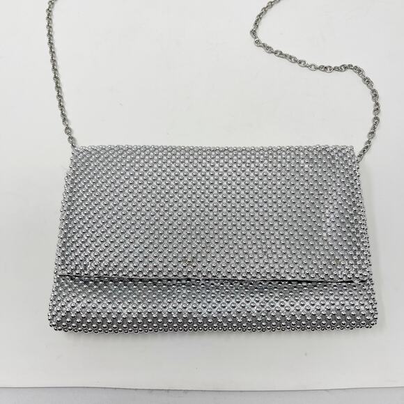 INC International Concepts Silver Gray Prudence Shiny Mesh Clutch Crossbody Bag - Picture 3 of 9